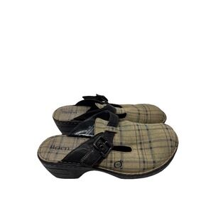 Born Della Plaid Leather Comfort Clogs Mules Bohemian Hippie Boho Y2K size 8